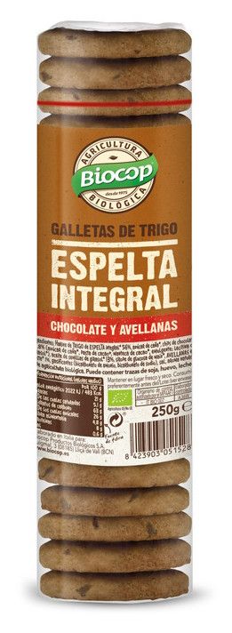 Galletas de Trigo Integral con Chocolate y Avellanas · Biocop · 250 gramos