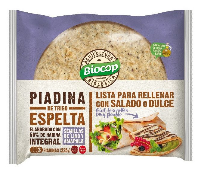 Piadina de Trigo Espelta con Semillas de Lino y Amapola · Biocop · 225 gramos