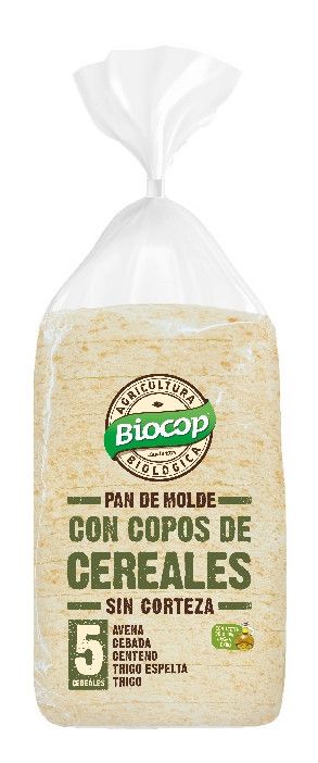 Pan de Molde Sin Corteza de Copos de Cereales · Biocop · 300 gramos