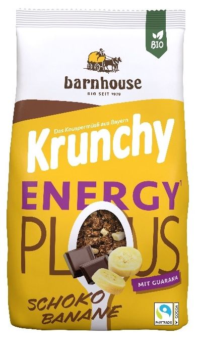 Muesli Krunchy Energy Plus de Chocolate, Plátano y Guaraná Bio · Barnhouse · 325 gramos