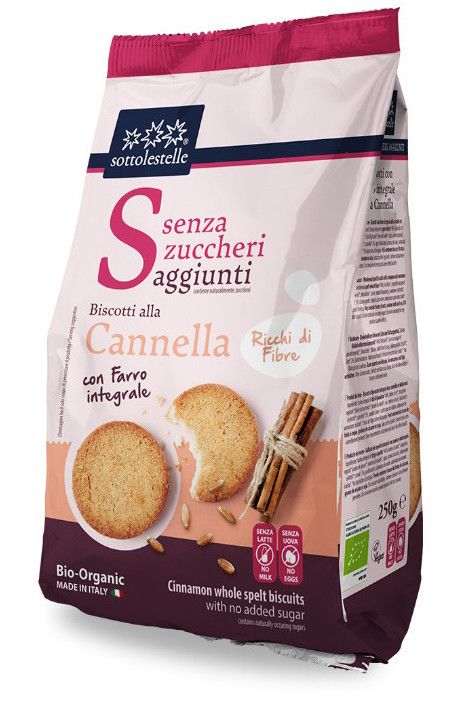 Galletas de Trigo Espelta con Canela Sin Azúcar · Sottolestelle · 250 gramos