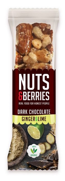 Barrita de Chocolate Negro con Jengibre y Lima · Nuts & Berries · 40 gramos