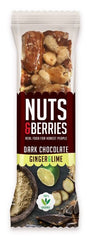 Barrita de Chocolate Negro con Jengibre y Lima · Nuts & Berries · 40 gramos