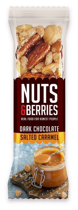 Barrita de Chocolate Negro con Caramelo y Sal · Nuts & Berries · 40 gramos