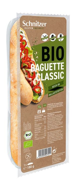 Pan Baguette Clásico Sin Gluten Bio · Schnitzer · 180 gramos