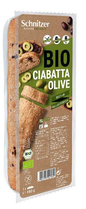 Pan Ciabatta con Aceitunas Sin Gluten Bio · Schnitzer · 360 gramos