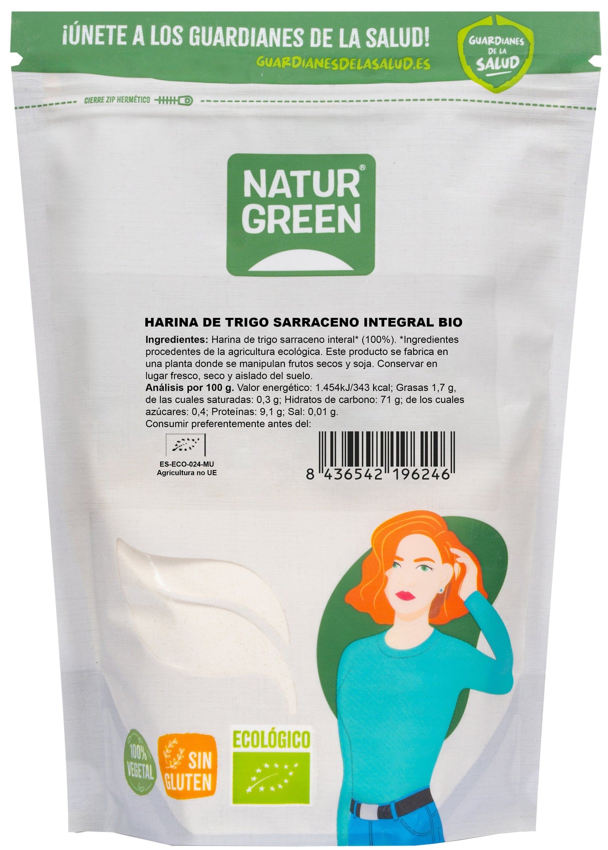 Harina de Trigo Sarraceno Integral Sin Gluten Bio · Naturgreen · 500 gramos