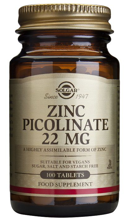 Zinc Picolinato 22 mg · Solgar · 100 comprimidos