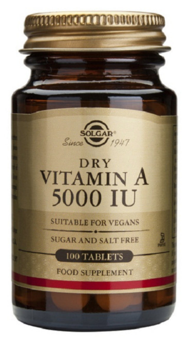 Vitamina A Seca 5.000 UI · Solgar · 100 comprimidos