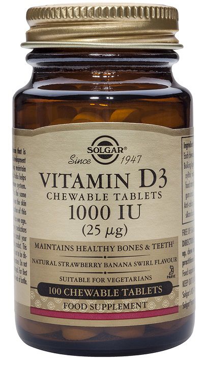 Vitamina D3 1.000 UI Masticable · Solgar · 100 comprimidos